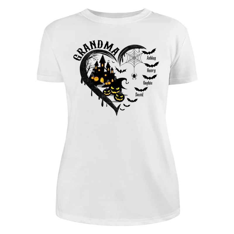 Halloween Grandma Mom Black Bats Heart Personalized Shirt - Image 9