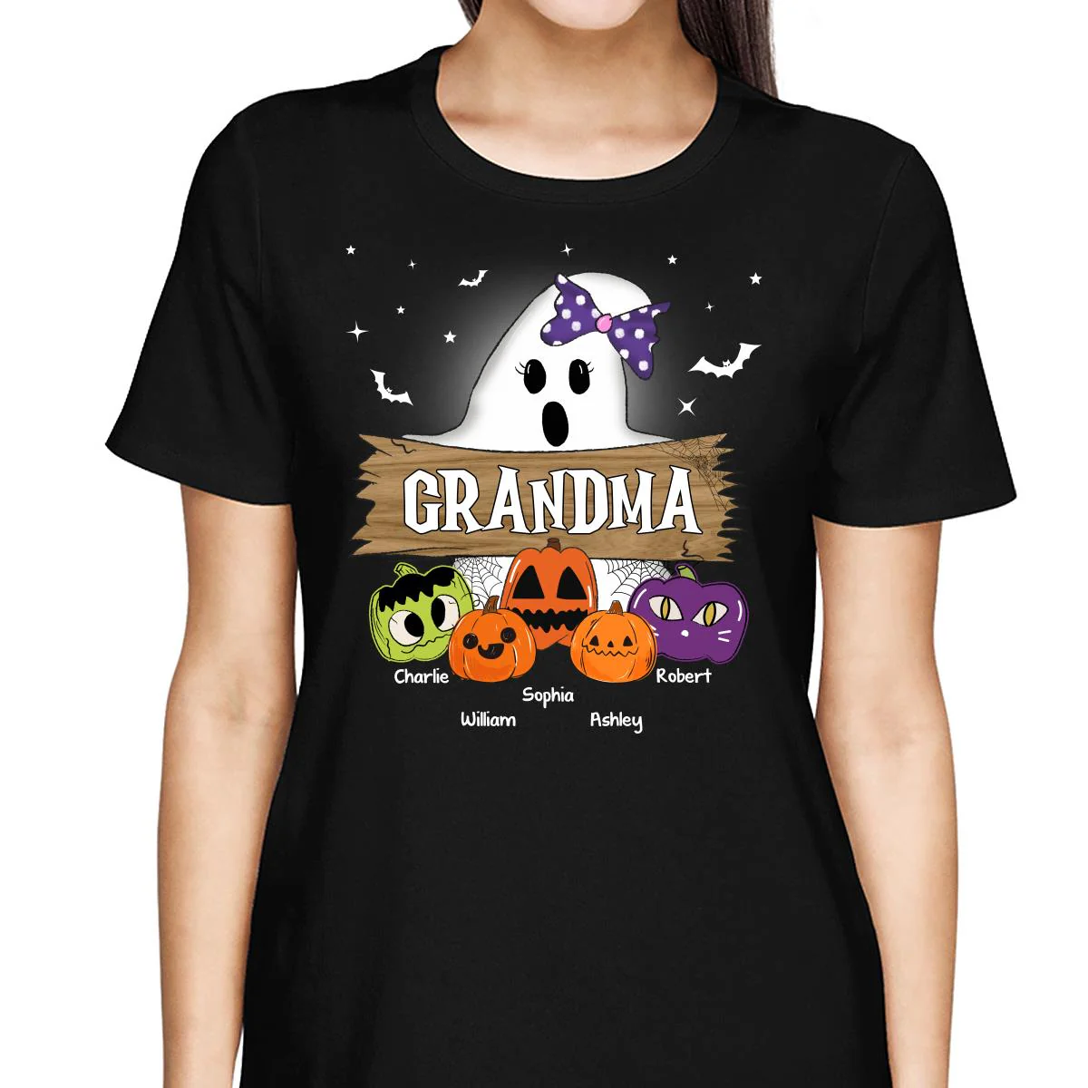 Halloween Grandma Mom Boo Kids Pumpkins Personalized Shirt - Image 2