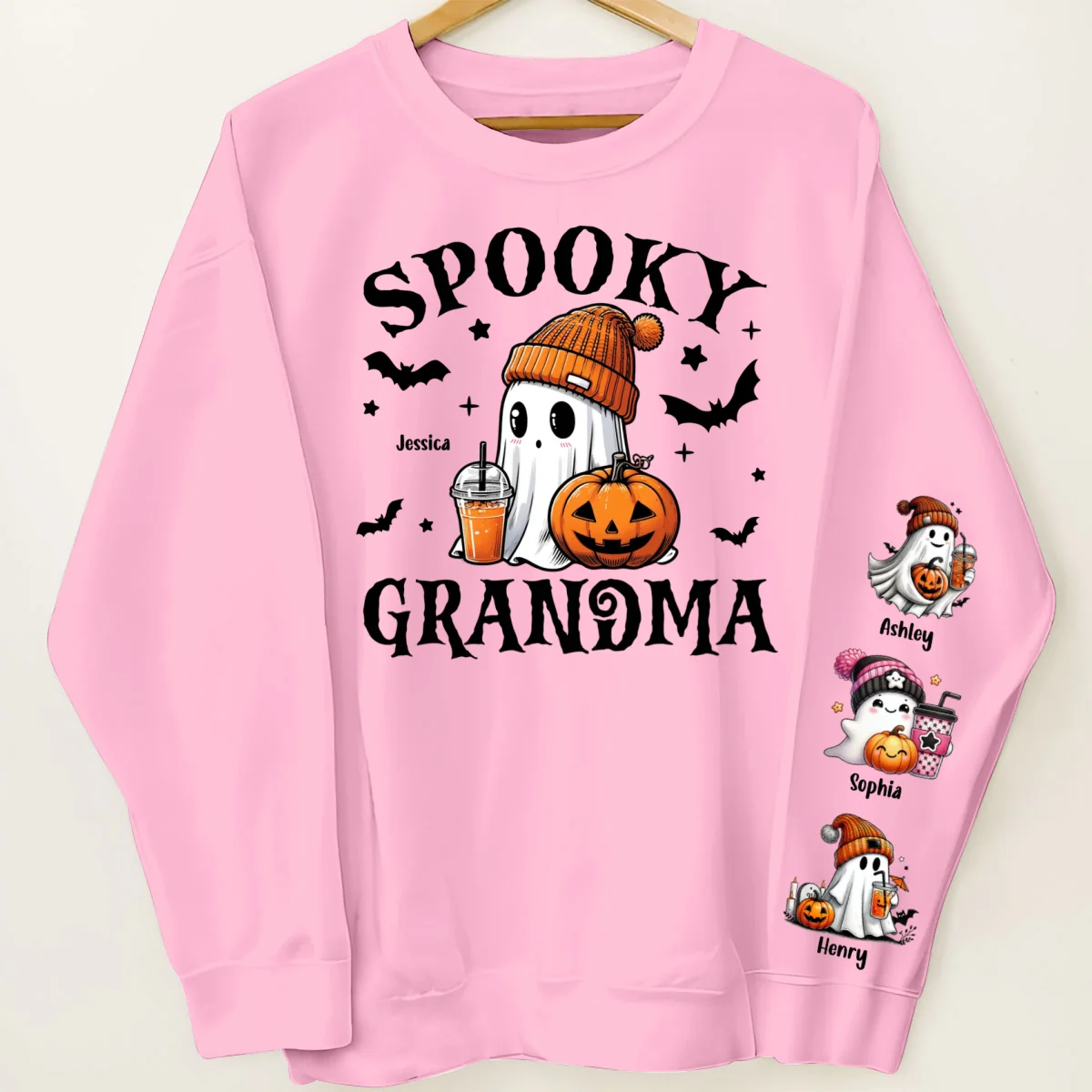 Halloween Grandma Mom Cute Boo Personalized Sleeve Printed Sweatshirt - Image 11