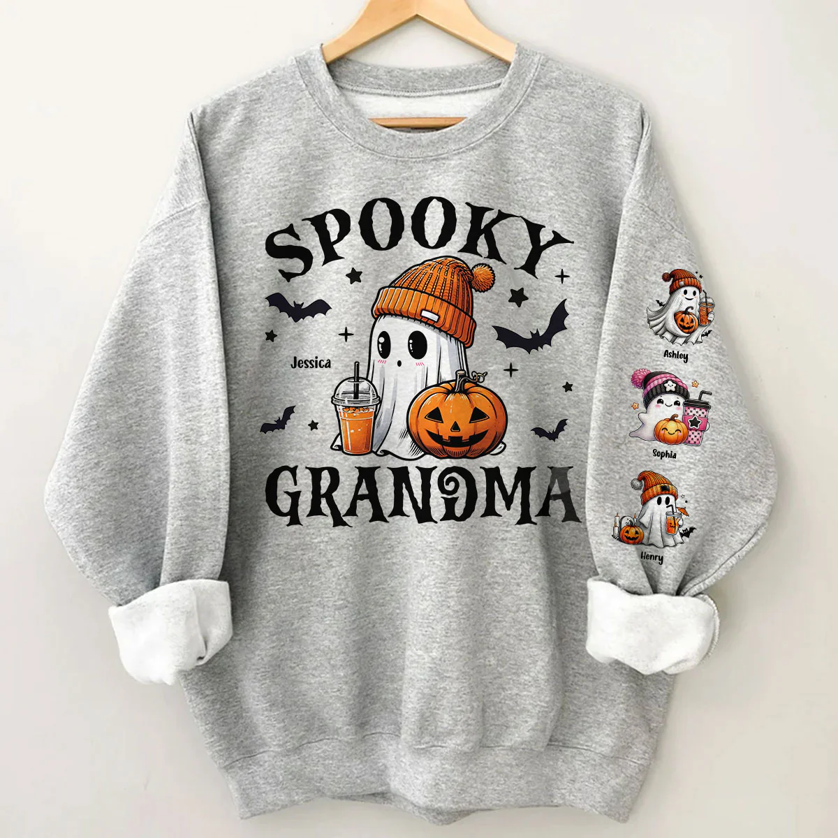 Halloween Grandma Mom Cute Boo Personalized Sleeve Printed Sweatshirt - Image 6