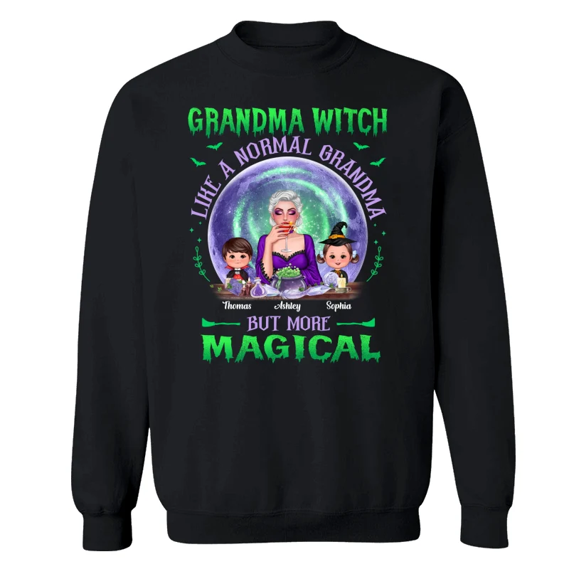 Halloween Grandma Mom Kids Green Purple Moon Personalized Shirt - Image 14