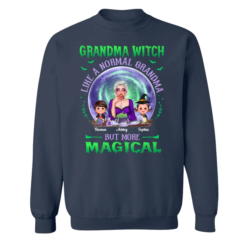 Halloween Grandma Mom Kids Green Purple Moon Personalized Shirt - Image 15