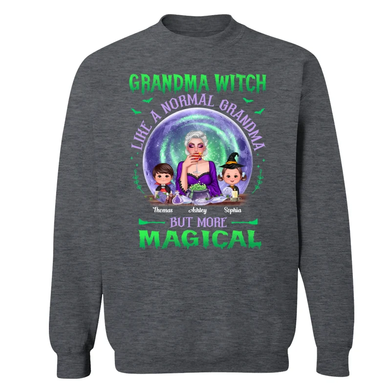 Halloween Grandma Mom Kids Green Purple Moon Personalized Shirt - Image 16