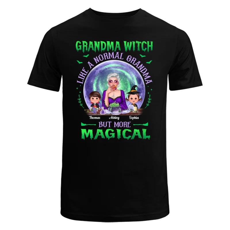 Halloween Grandma Mom Kids Green Purple Moon Personalized Shirt - Image 5