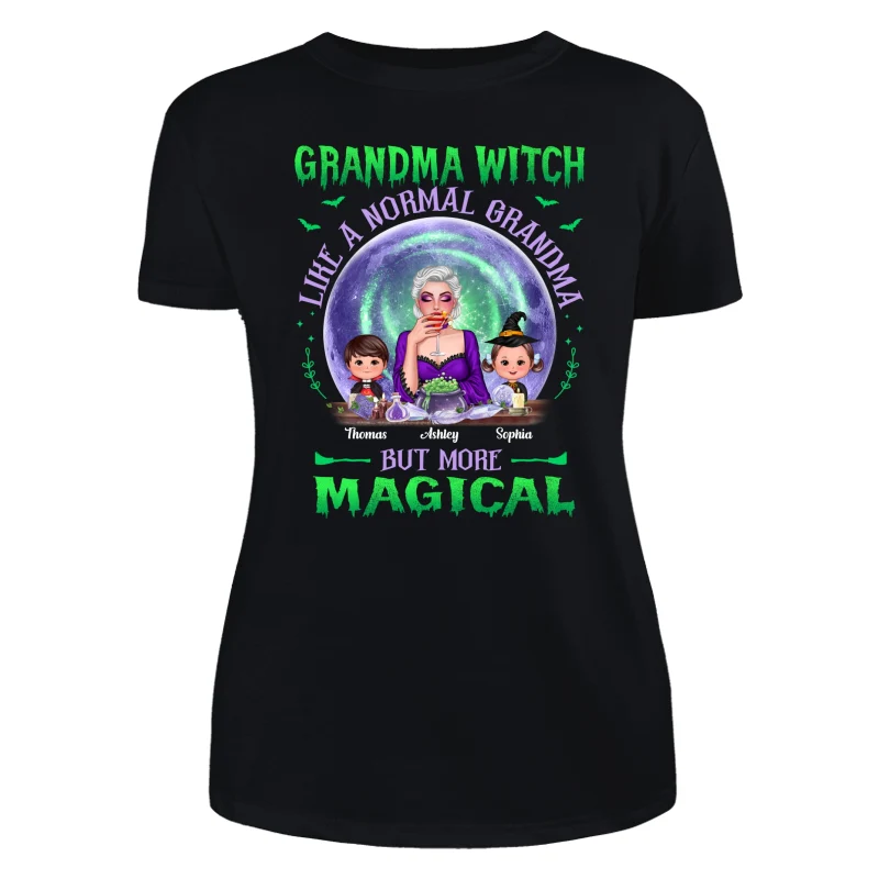 Halloween Grandma Mom Kids Green Purple Moon Personalized Shirt - Image 8