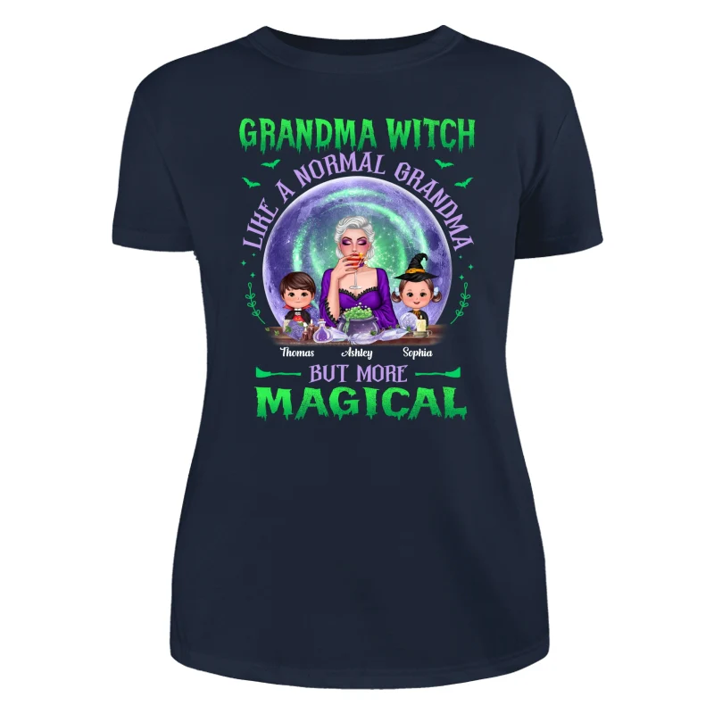 Halloween Grandma Mom Kids Green Purple Moon Personalized Shirt - Image 9