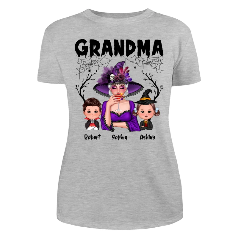 Halloween Grandma Mom Kids Spider Net And Bats Personalized Shirt - Image 10