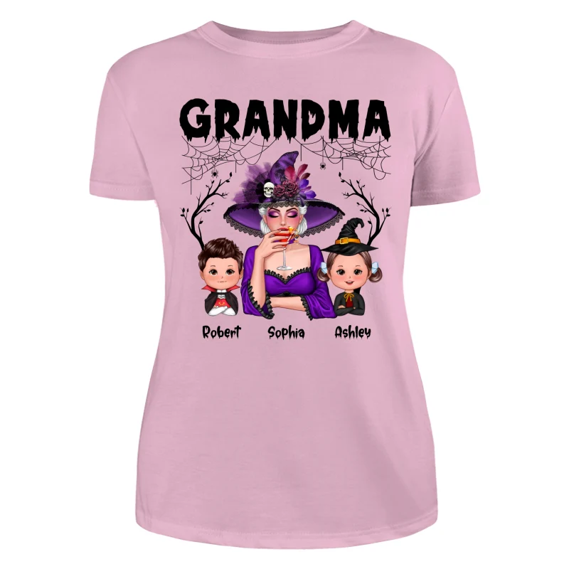 Halloween Grandma Mom Kids Spider Net And Bats Personalized Shirt - Image 11