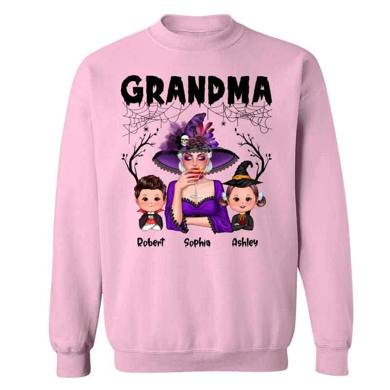 Halloween Grandma Mom Kids Spider Net And Bats Personalized Shirt - Image 19