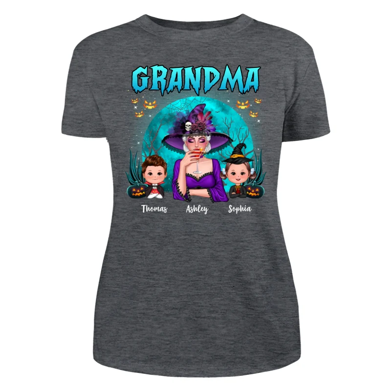 Halloween Grandma Mom Kids Teal Moon Personalized Shirt - Image 10
