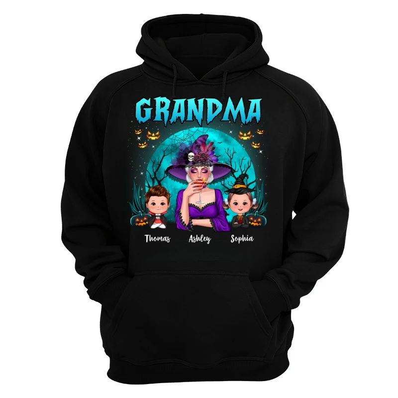 Halloween Grandma Mom Kids Teal Moon Personalized Shirt - Image 11