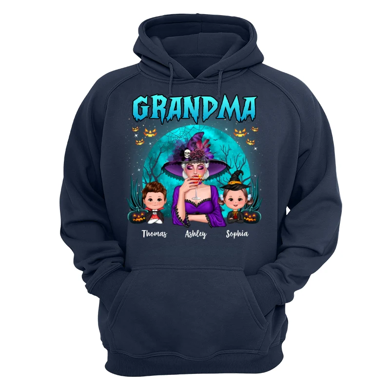 Halloween Grandma Mom Kids Teal Moon Personalized Shirt - Image 12