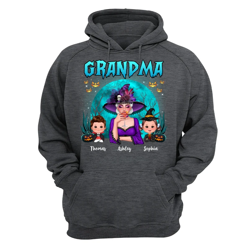 Halloween Grandma Mom Kids Teal Moon Personalized Shirt - Image 13