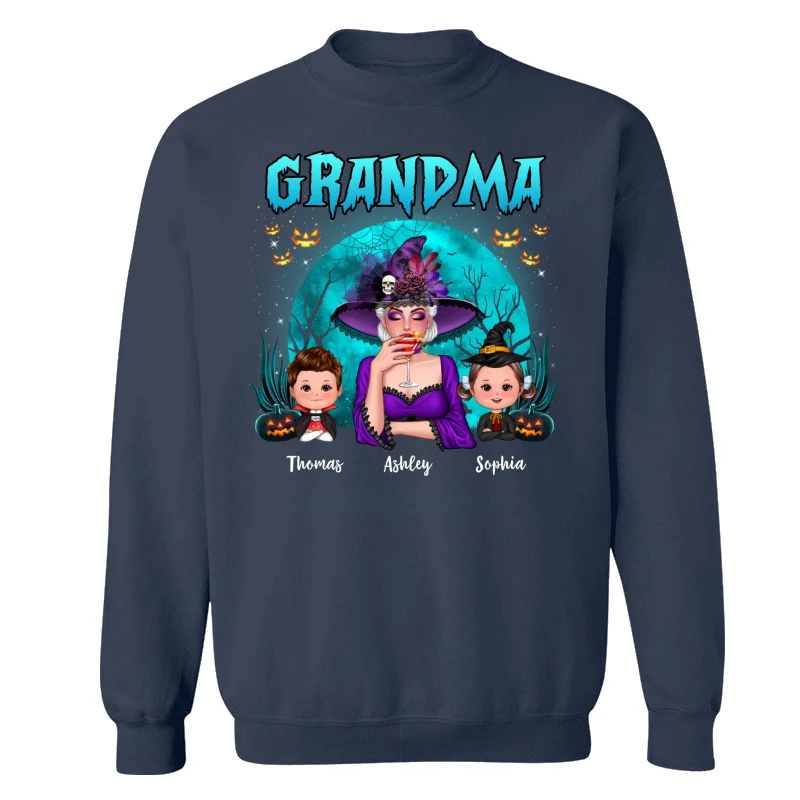 Halloween Grandma Mom Kids Teal Moon Personalized Shirt - Image 15