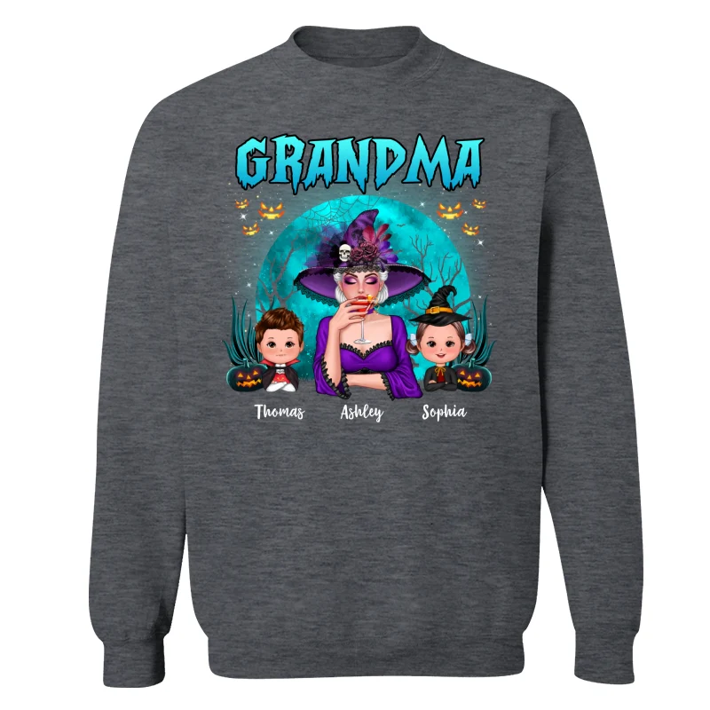 Halloween Grandma Mom Kids Teal Moon Personalized Shirt - Image 16
