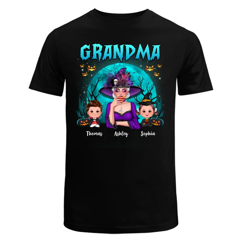 Halloween Grandma Mom Kids Teal Moon Personalized Shirt - Image 5