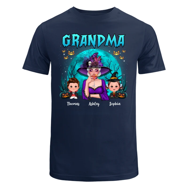 Halloween Grandma Mom Kids Teal Moon Personalized Shirt - Image 6
