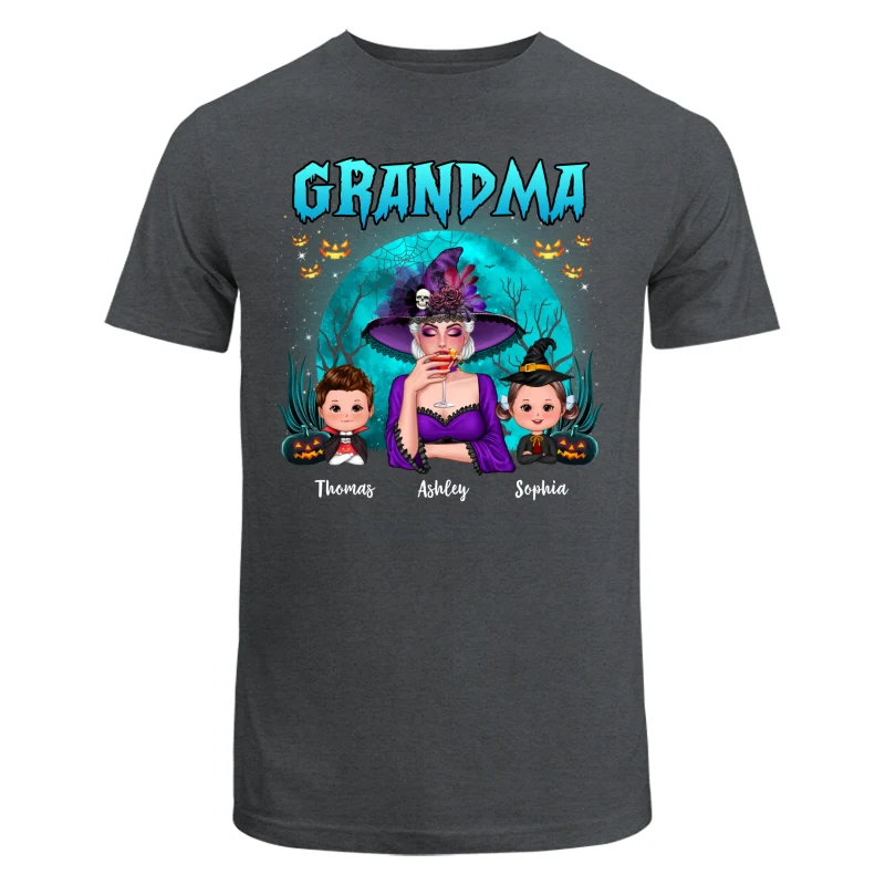 Halloween Grandma Mom Kids Teal Moon Personalized Shirt - Image 7