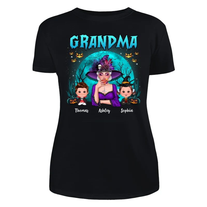 Halloween Grandma Mom Kids Teal Moon Personalized Shirt - Image 8