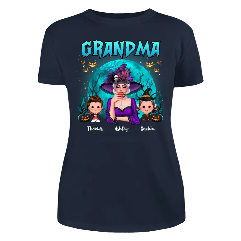 Halloween Grandma Mom Kids Teal Moon Personalized Shirt - Image 9