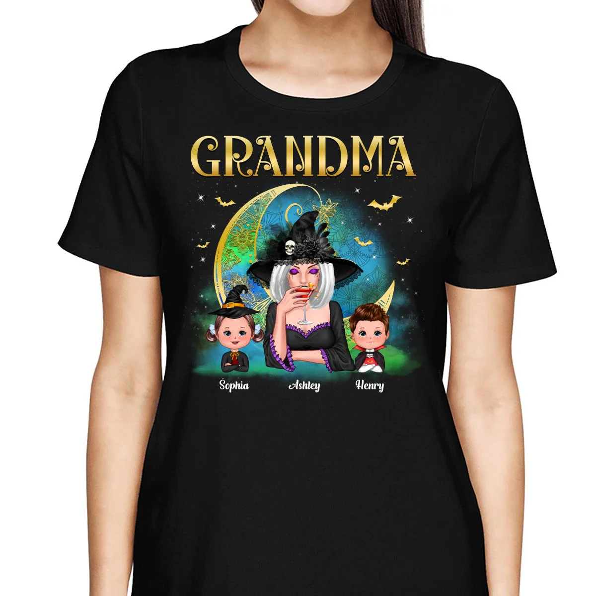 Halloween Grandma Mom Mandala Moon Personalized Shirt - Image 2