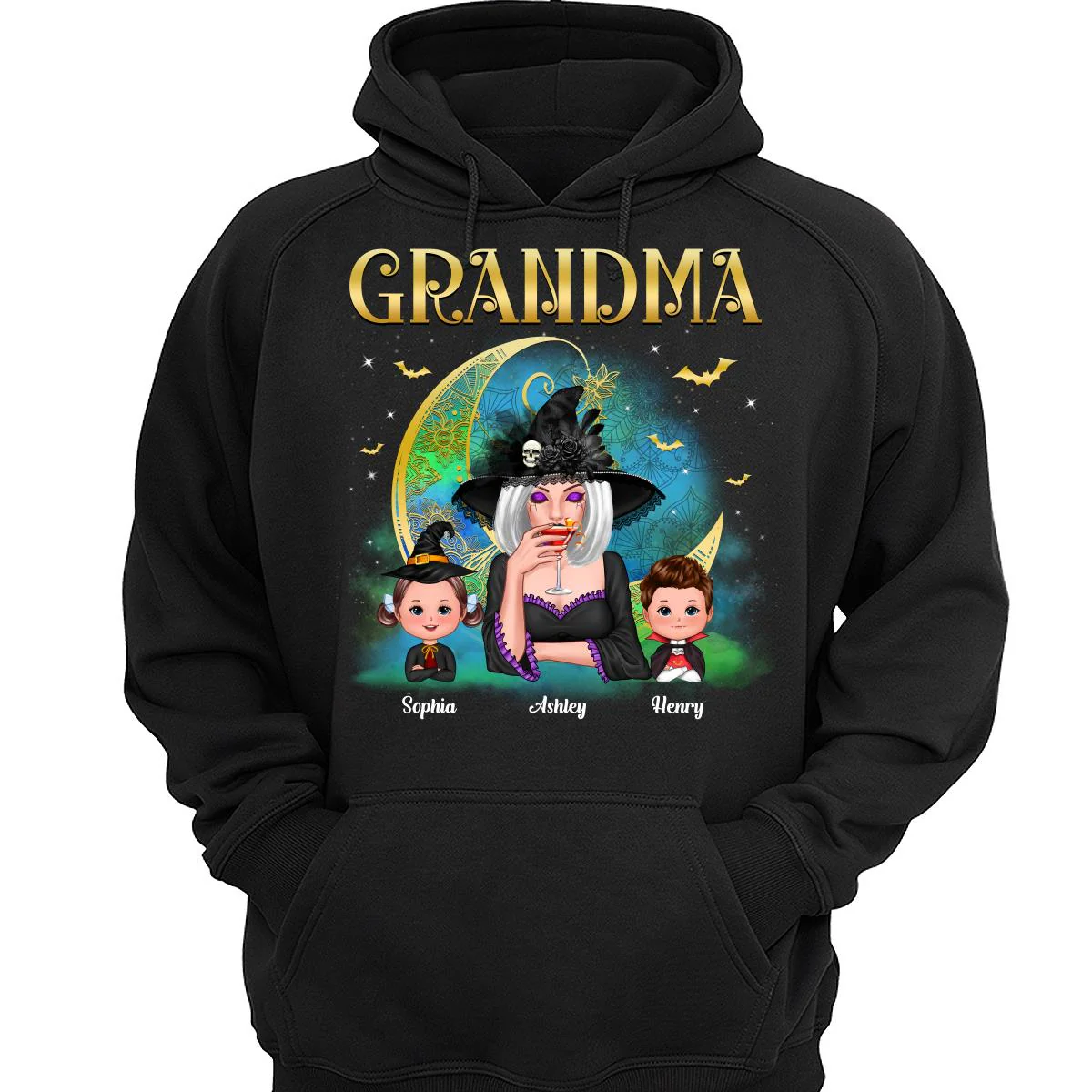 Halloween Grandma Mom Mandala Moon Personalized Shirt - Image 3