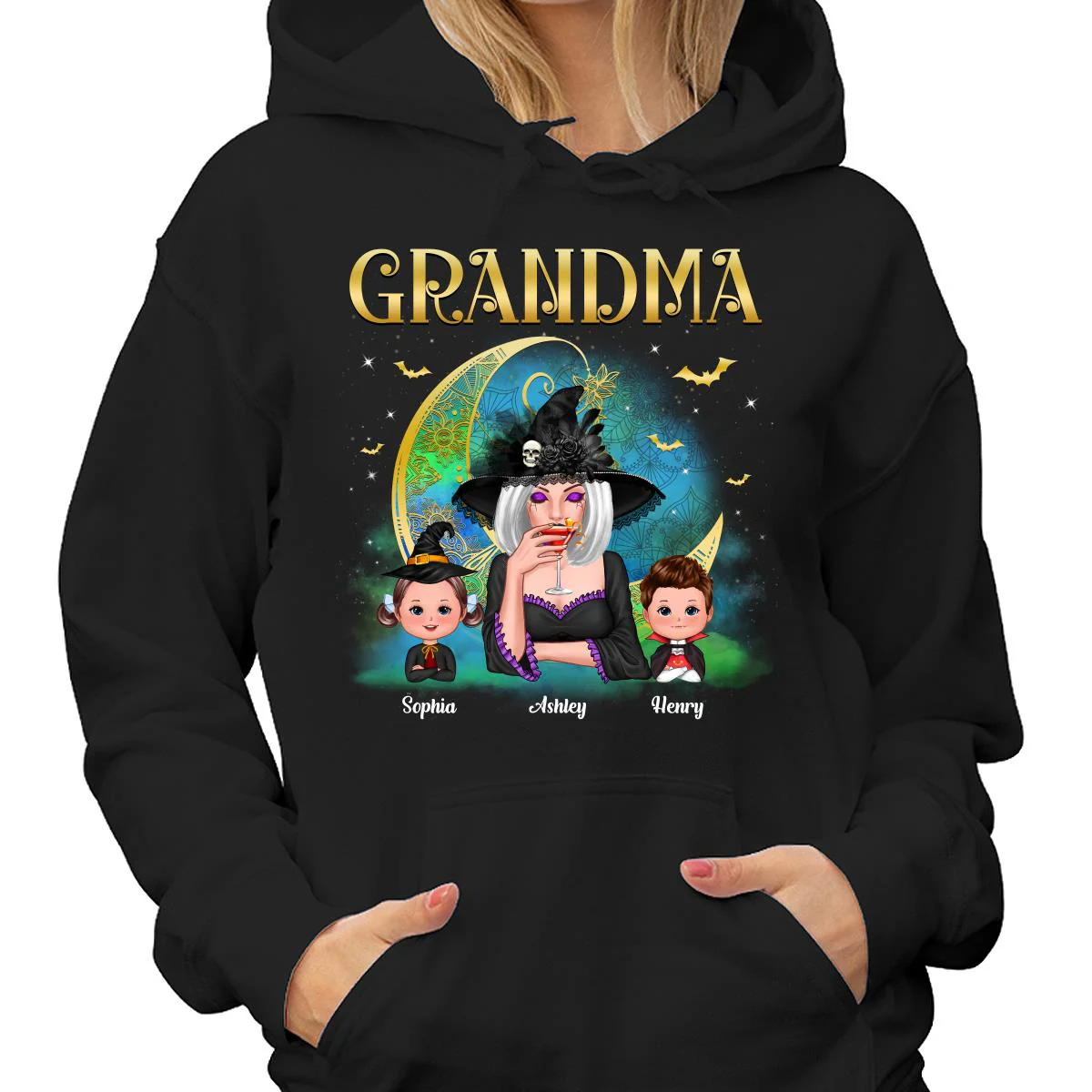 Halloween Grandma Mom Mandala Moon Personalized Shirt - Image 4