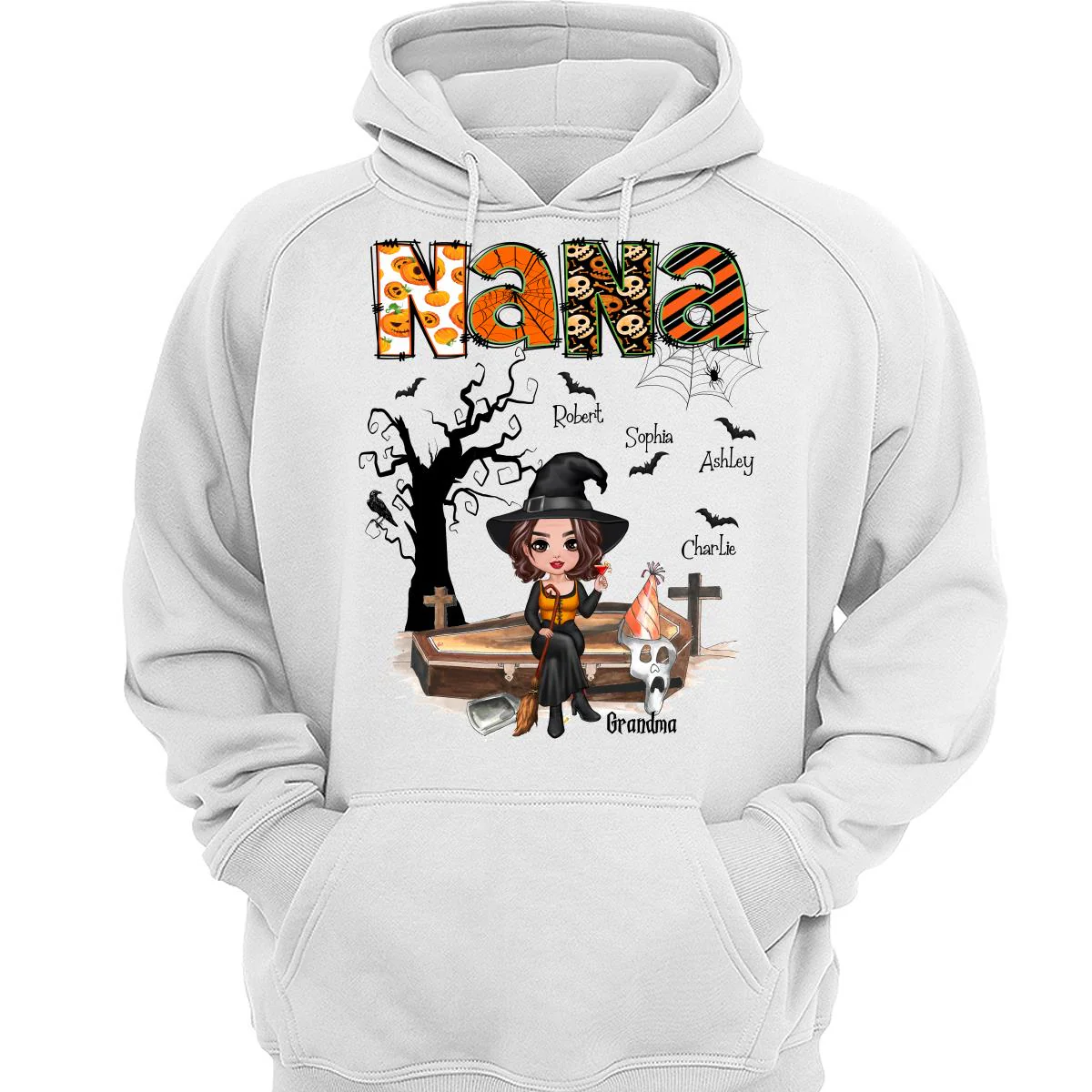 Halloween Grandma Mom Oranged Patterned Personalized Shirt - Image 3