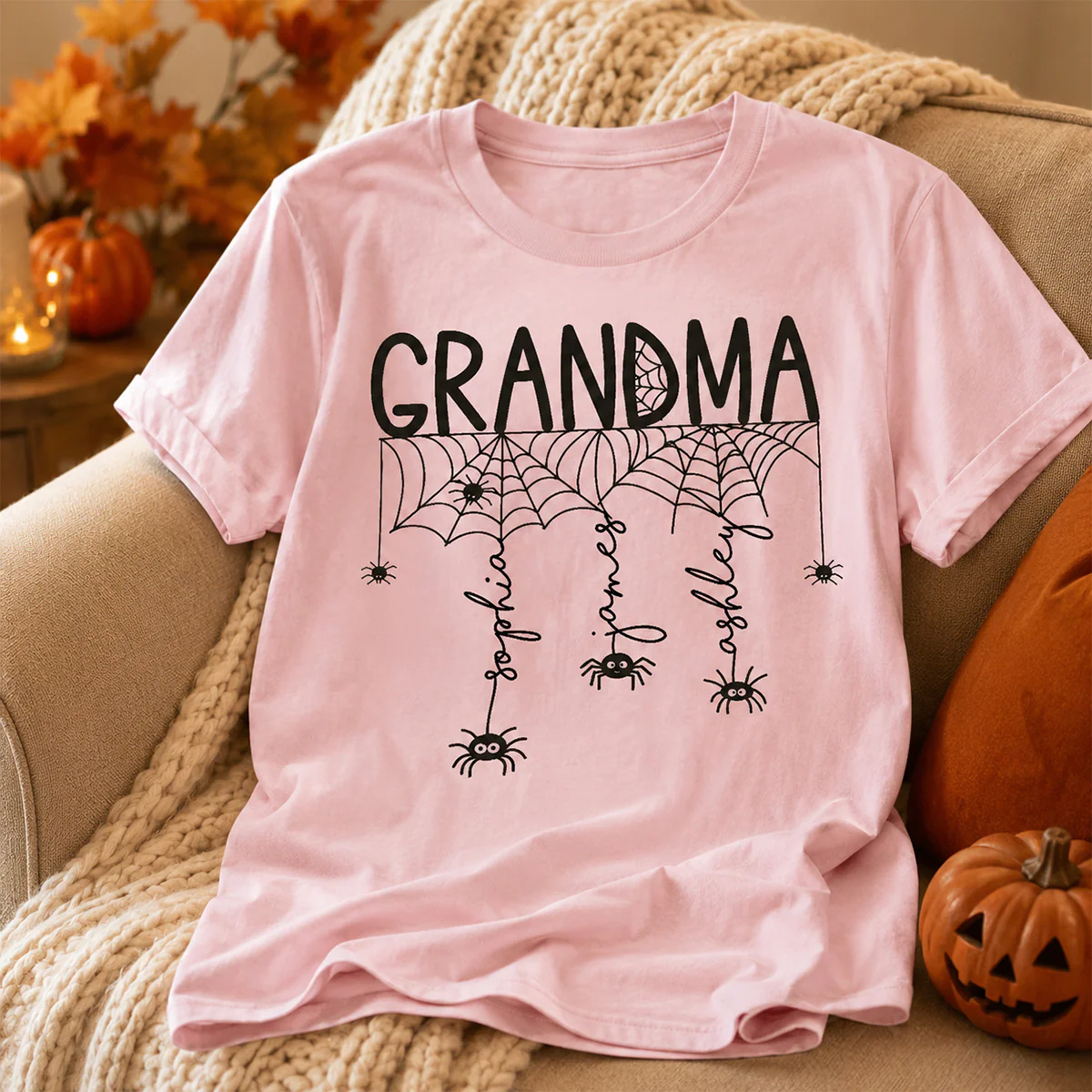 Halloween Grandma Mom Spooky Spiders - Personalized Shirt - Image 2