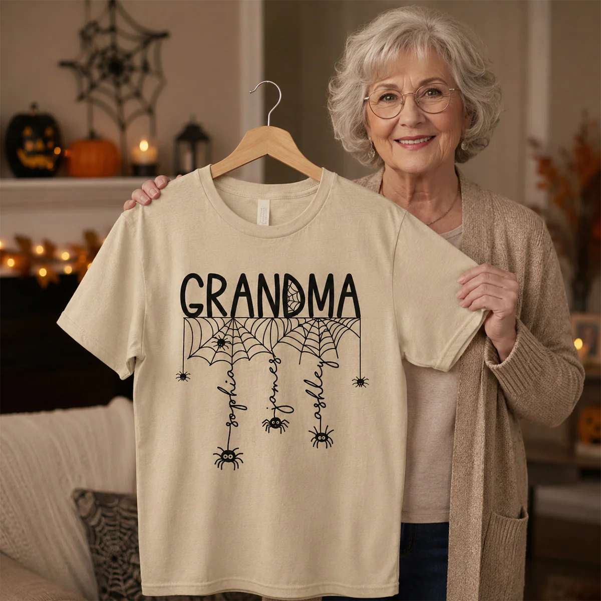 Halloween Grandma Mom Spooky Spiders - Personalized Shirt - Image 4