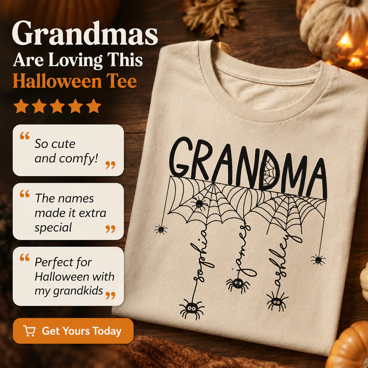 Halloween Grandma Mom Spooky Spiders - Personalized Shirt - Image 9