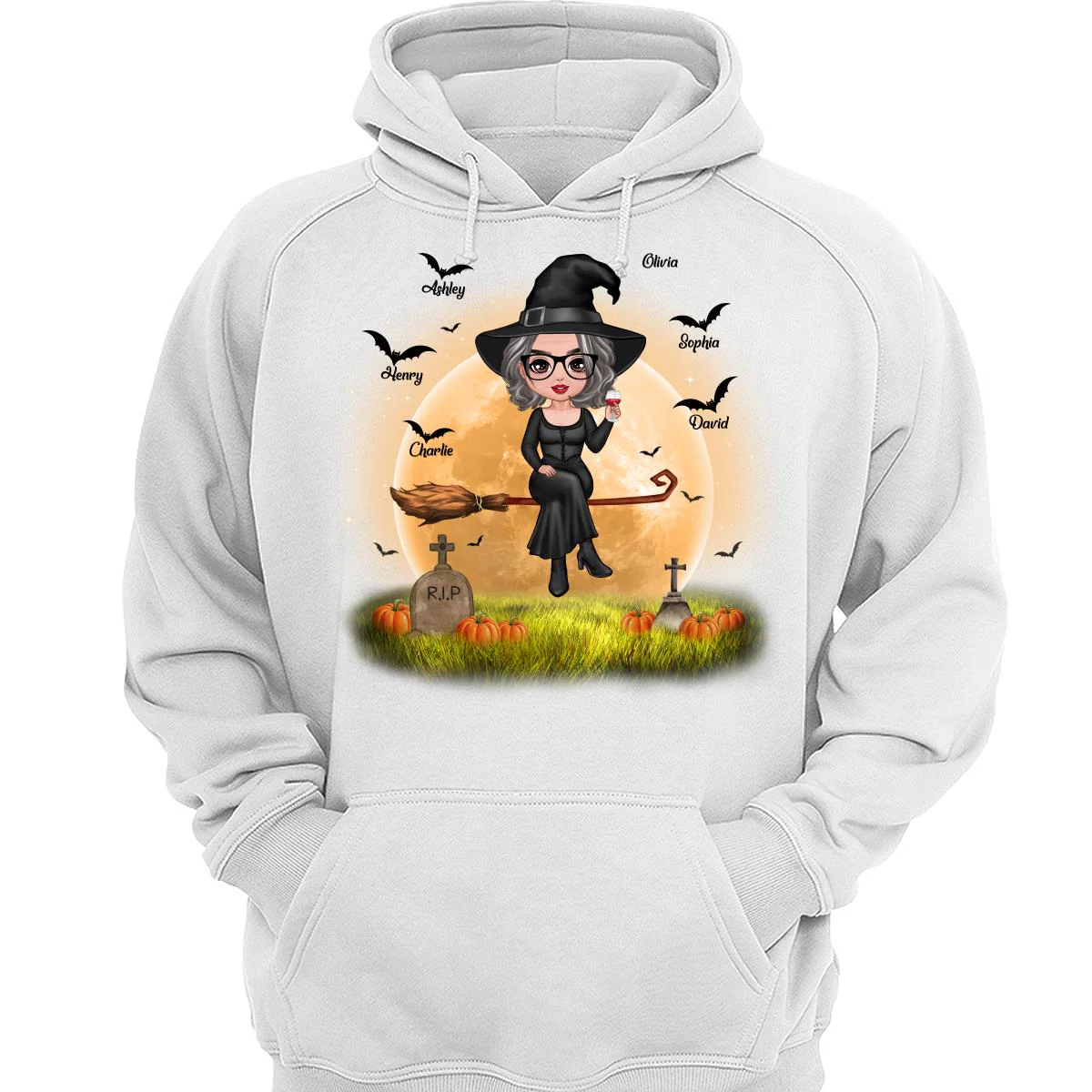 Halloween Grandma Mom Witch Moon Background Personalized Shirt - Image 3