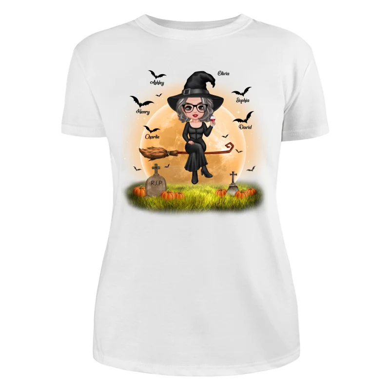Halloween Grandma Mom Witch Moon Background Personalized Shirt - Image 9