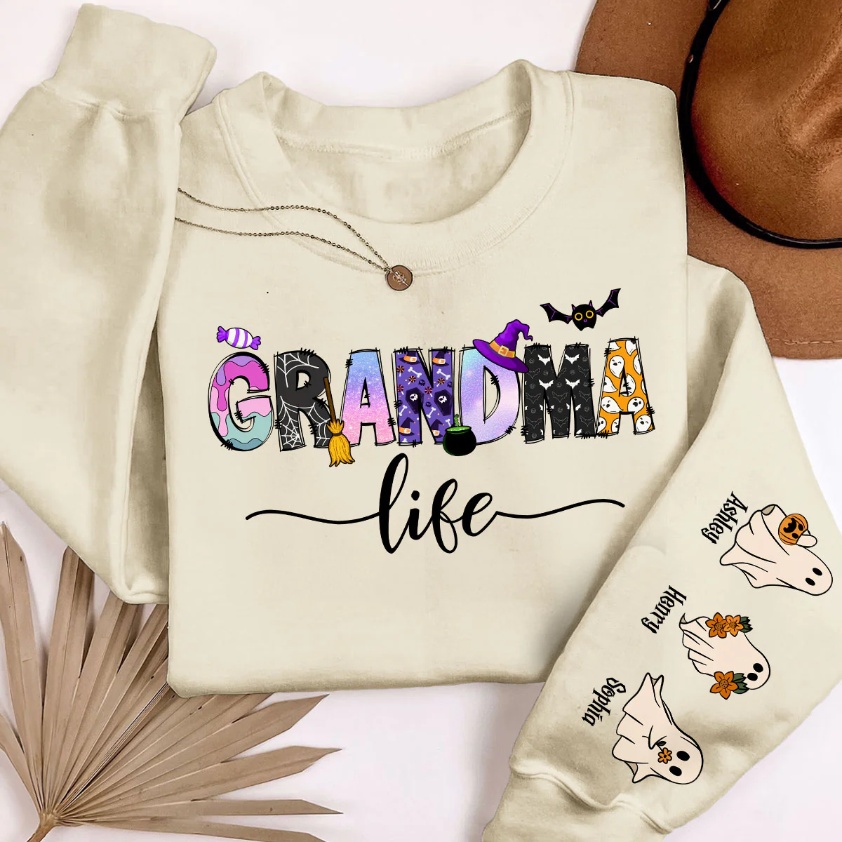 Halloween Grandma Nana Life Personalized Sleeve Printed Sweatshirt - Image 6