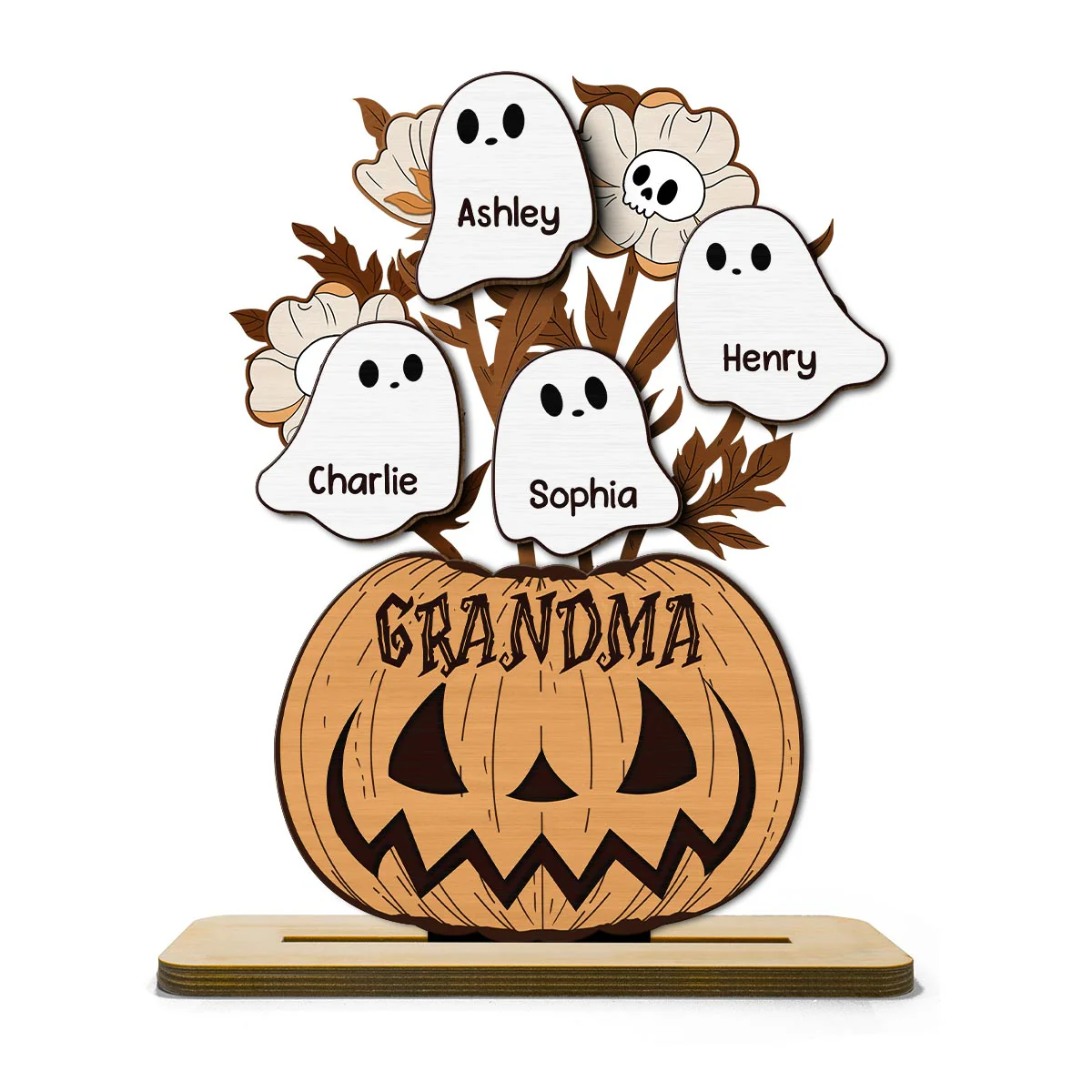 Halloween Grandma Pumpkin Vase Flowers Personalized 2-Layer Standing Wooden Plaque, Halloween Decor - Image 2