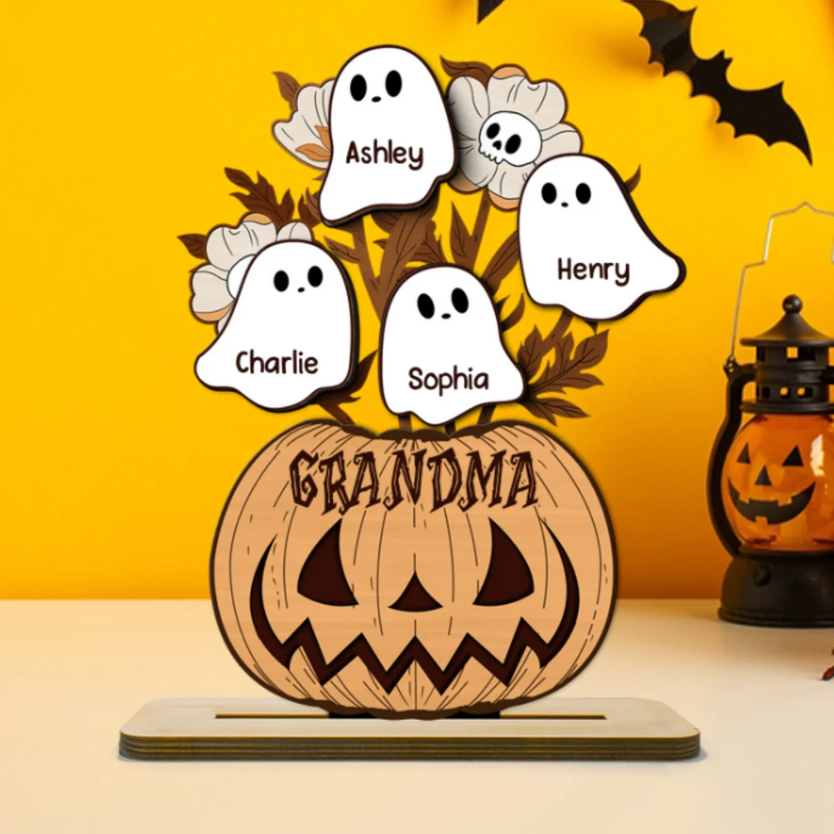 Halloween Grandma Pumpkin Vase Flowers Personalized 2-Layer Standing Wooden Plaque, Halloween Decor - Image 8