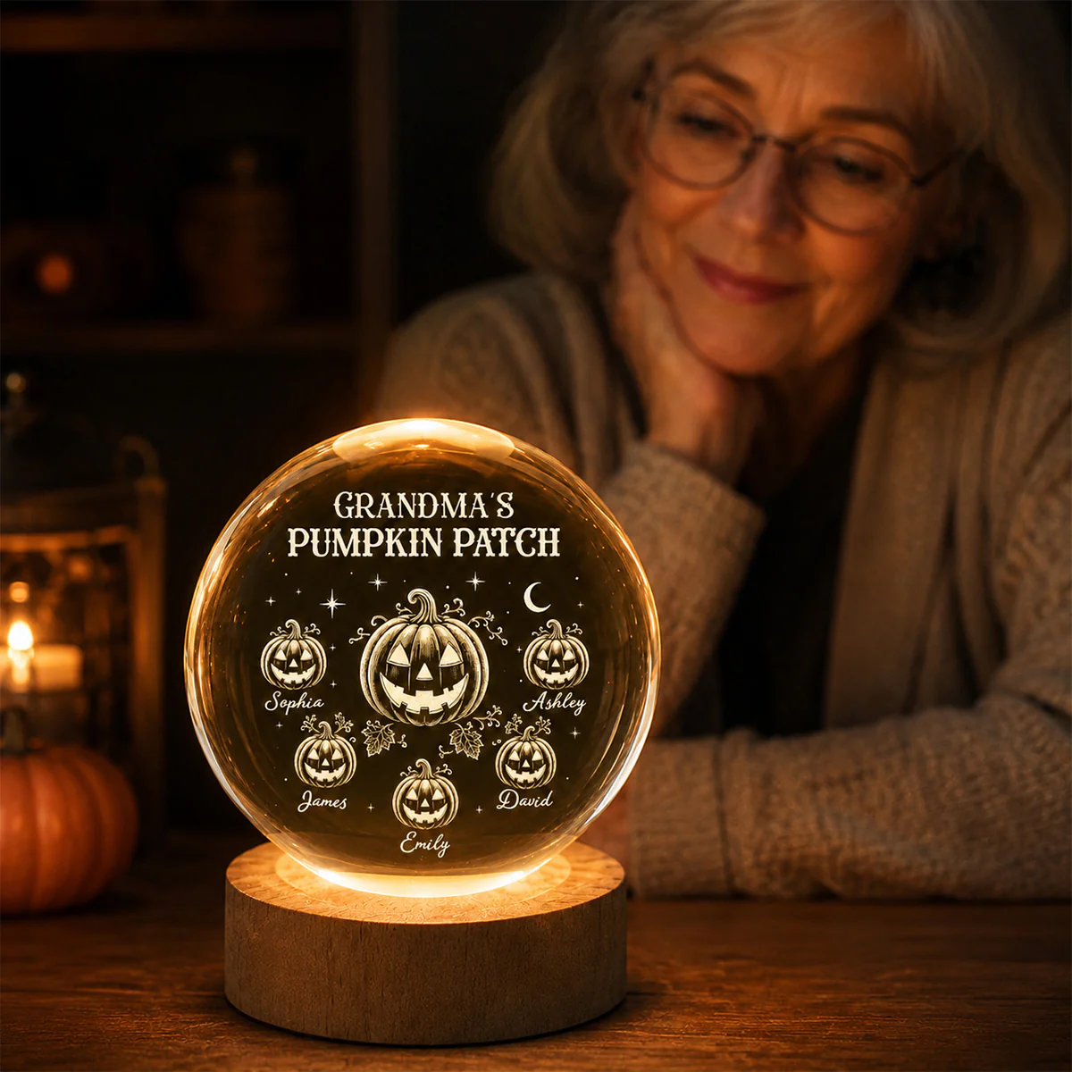 Halloween Grandma Pumpkins - Personalized Crystal Ball Night Light - Image 8