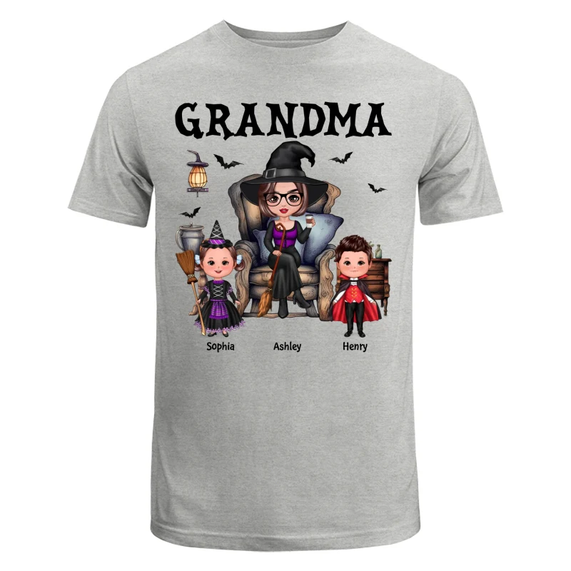 Halloween Grandma Witch Sitting On Chair Doll Kids Personalized Shirt - Image 6