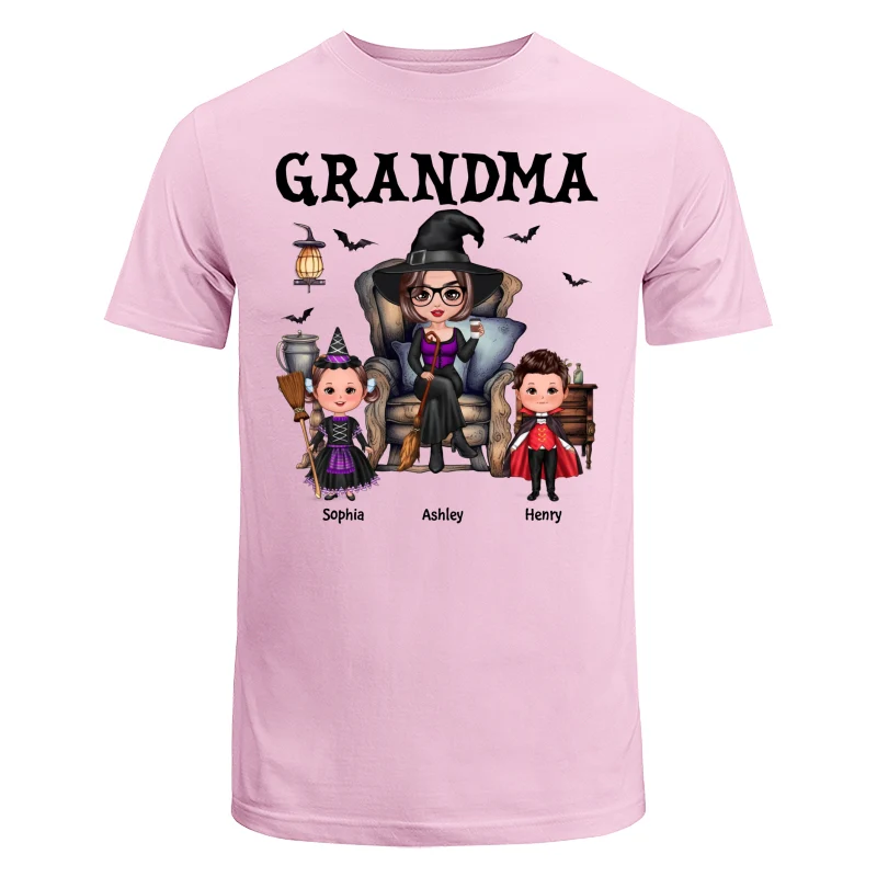 Halloween Grandma Witch Sitting On Chair Doll Kids Personalized Shirt - Image 7