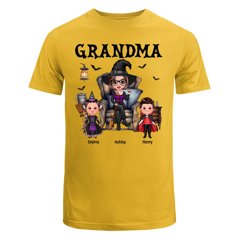 Halloween Grandma Witch Sitting On Chair Doll Kids Personalized Shirt - Image 8