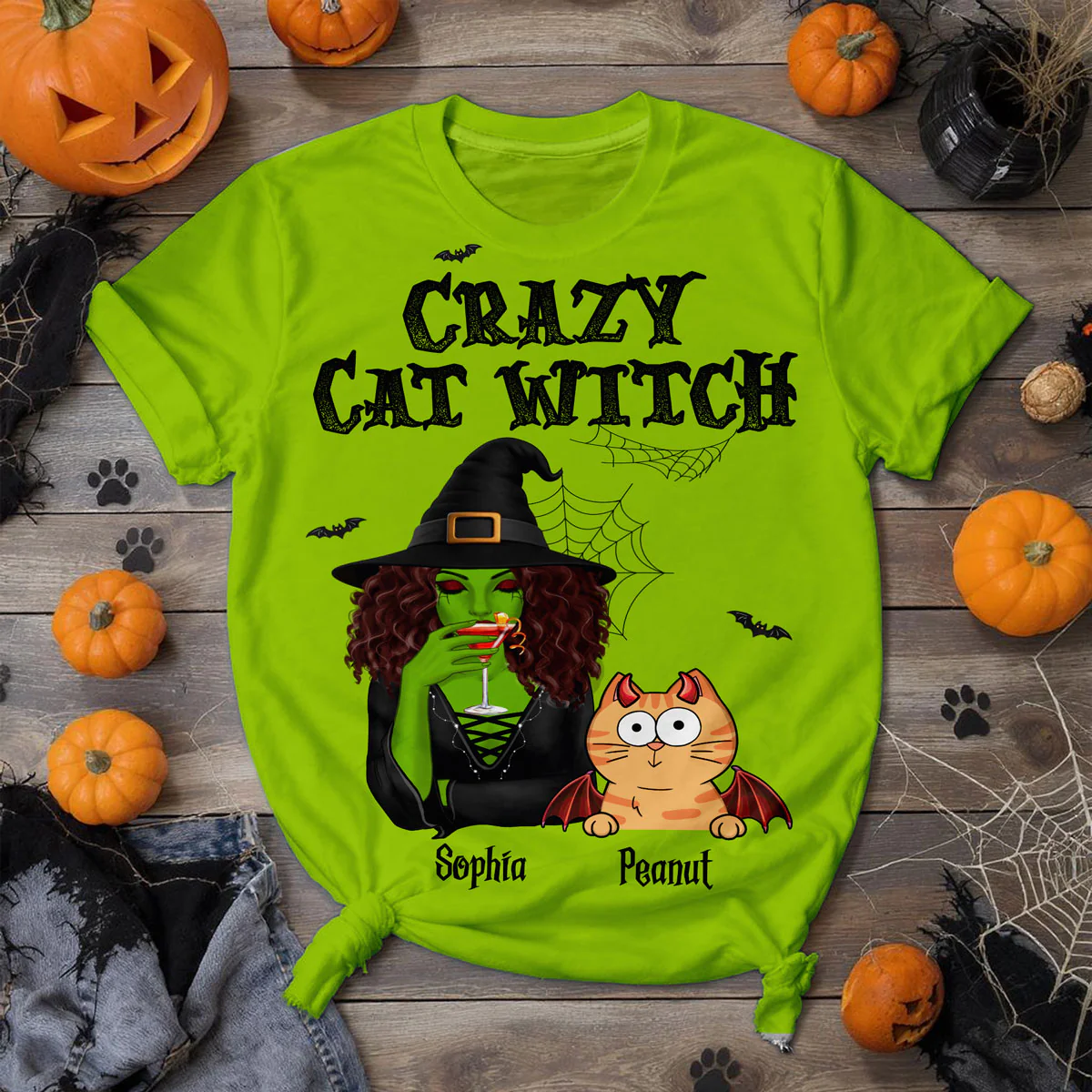 Halloween Green Witch Cat Mom Personalized Shirt, Spooky Halloween Costume For Cat Lovers - Image 6