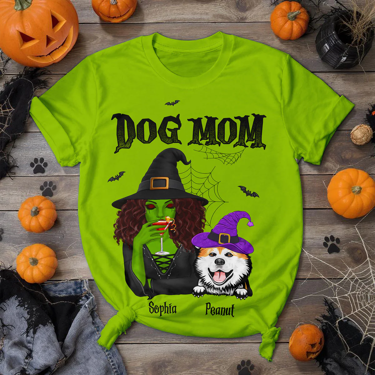 Halloween Green Witch Dog Mom Personalized 3D Shirt - Image 4