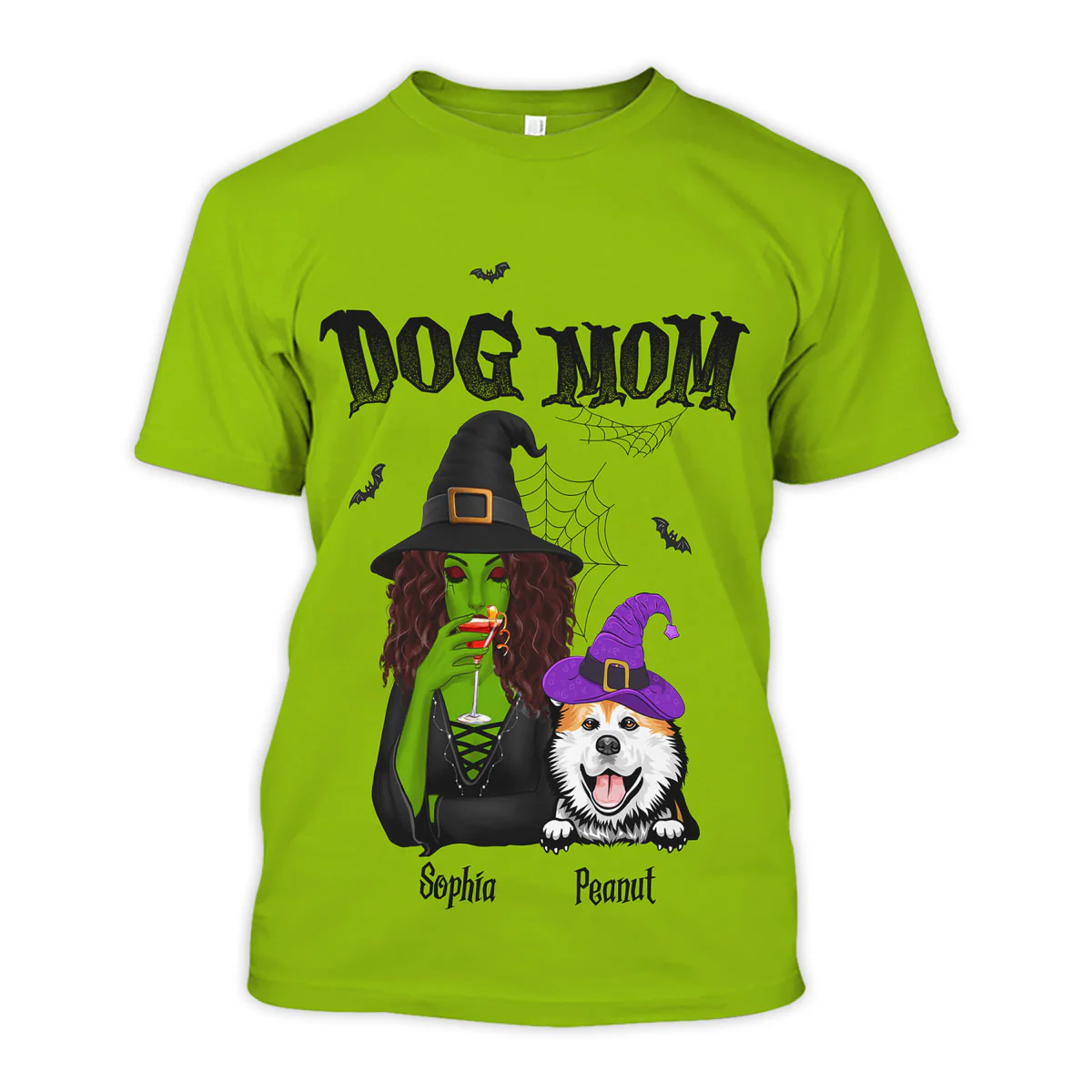 Halloween Green Witch Dog Mom Personalized 3D Shirt - Image 5