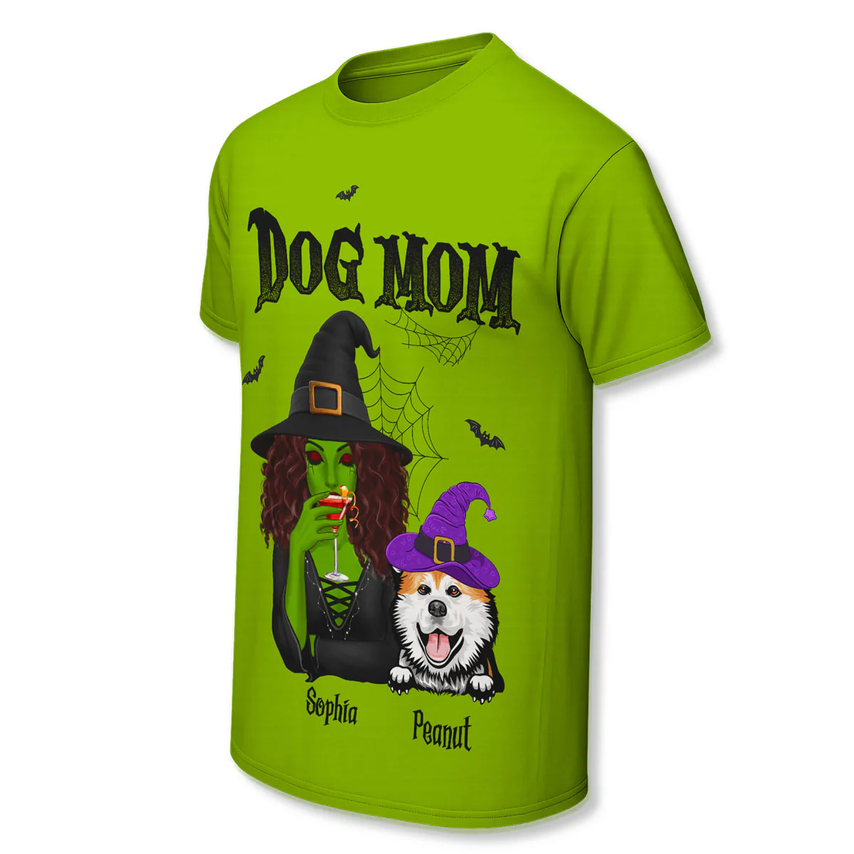 Halloween Green Witch Dog Mom Personalized 3D Shirt - Image 7
