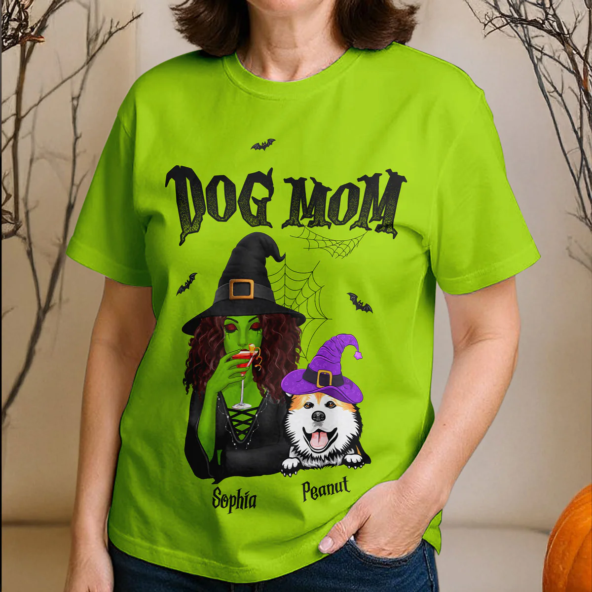 Halloween Green Witch Dog Mom Personalized 3D Shirt - Image 8