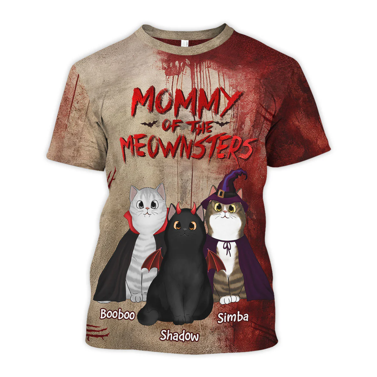 Halloween Horror Theme Cat Mom Cat Dad Of Meownsters Personalized 3D Shirt - Image 5