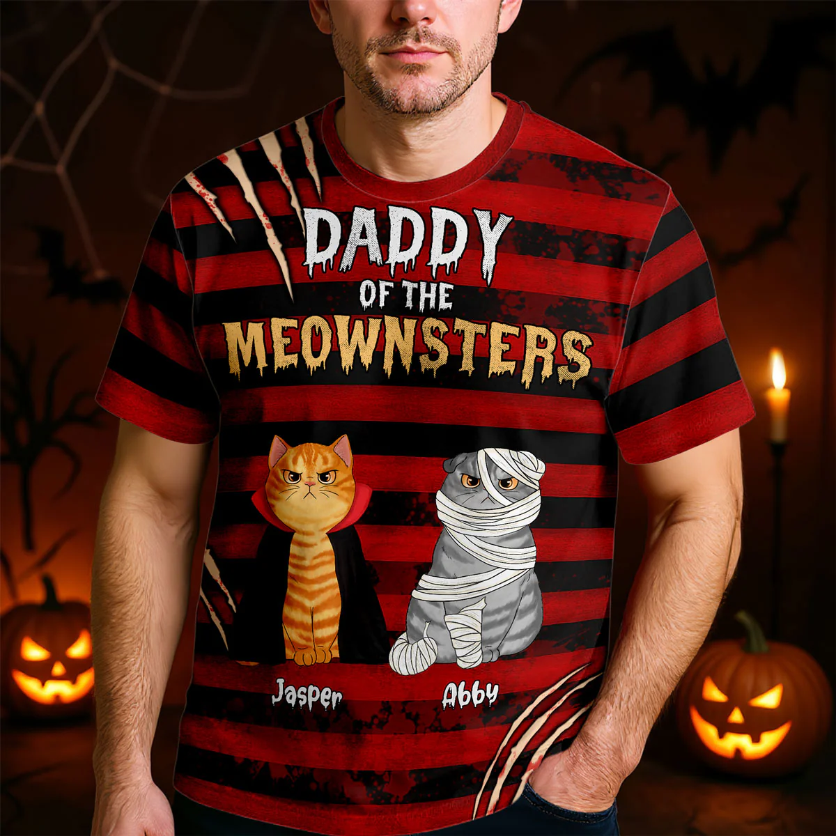 Halloween Horror Theme Cat Mom Cat Dad Personalized 3D Shirt, Halloween Costume For Cat Lovers - Image 3