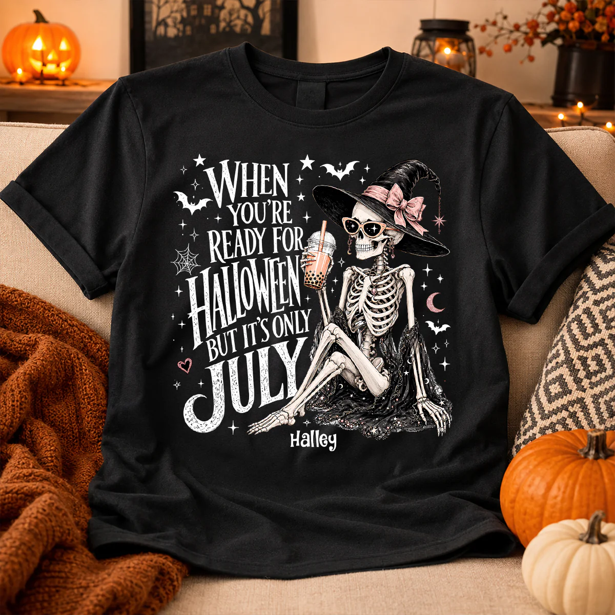 Halloween In July Skeleton Witch - Personalized Shirt - Halloween Gift - Image 2