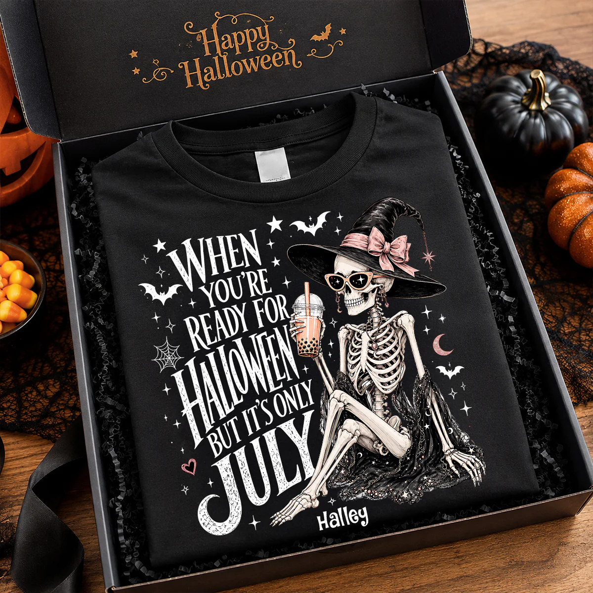 Halloween In July Skeleton Witch - Personalized Shirt - Halloween Gift - Image 3