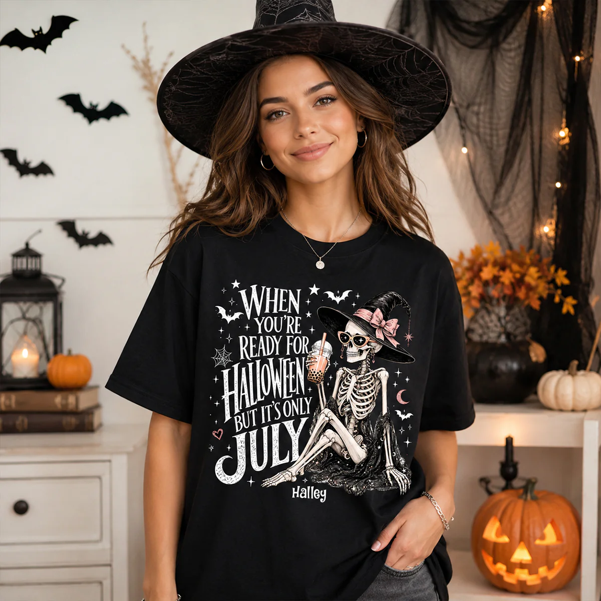 Halloween In July Skeleton Witch - Personalized Shirt - Halloween Gift - Image 5